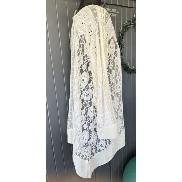 SUNDANCE Anthropologie M Lace Sheer Tunic Top Cream Boho Chic Cottagecore Retro - Picture 5 of 10